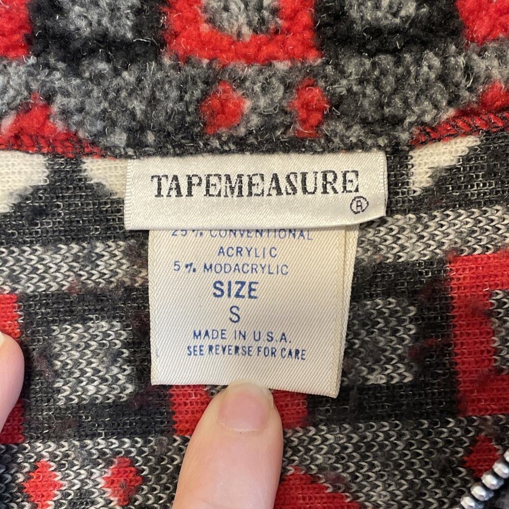VTG TAPEMEASURE Womens S Red Black White Geometric Fleece Quarter Zip Pullover - Picture 6 of 14